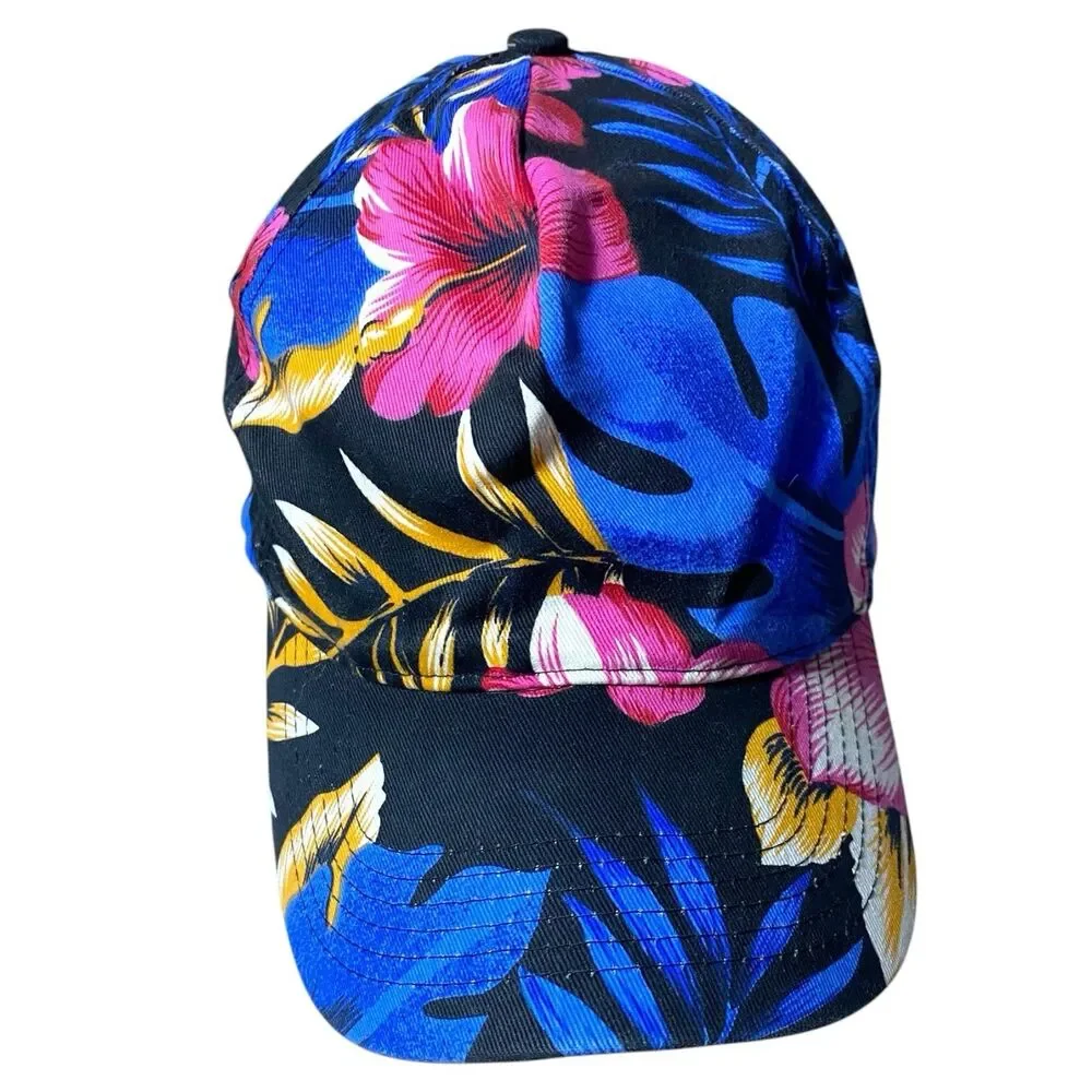 Vintage 90s San Sun Floral Hawaiian Tropical Snapback Hat Cap Hawaii Canvas